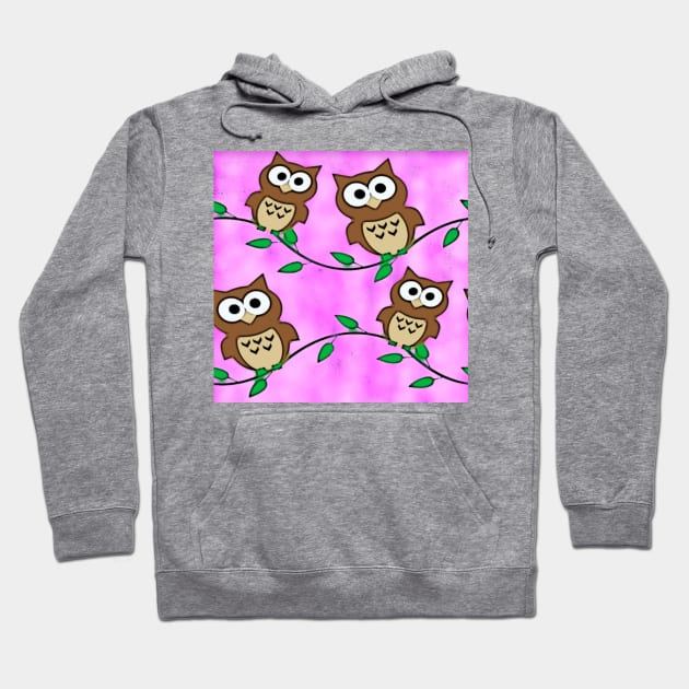 Pink Owl Pattern Hoodie by ValinaMoonCreations